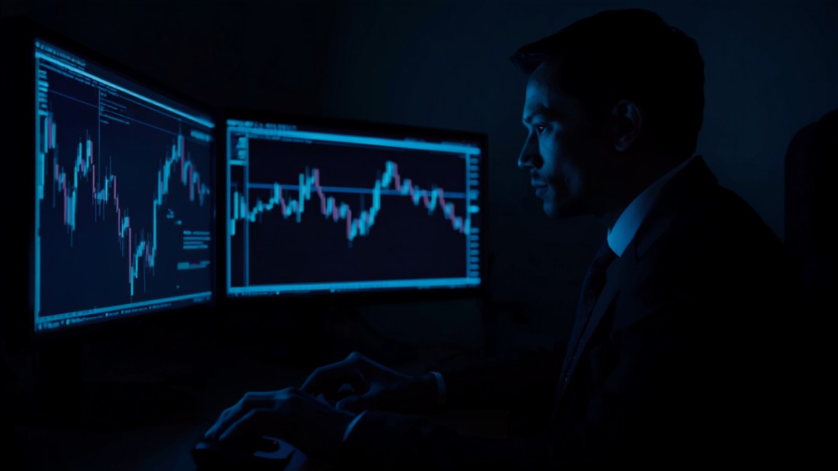 Trader analisando gráfico de candles durante o pregão