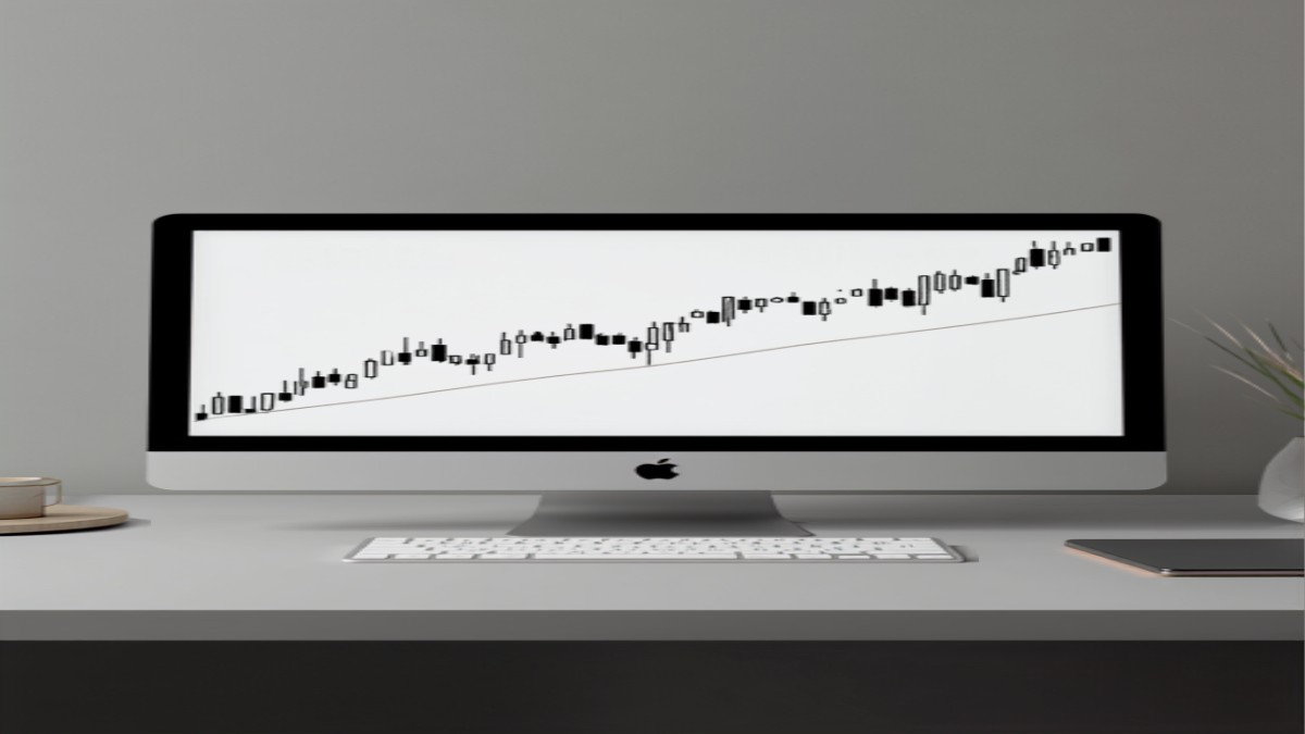 Tela de computador com gráfico de candles limpo do mercado financeiro, sem excesso de indicadores