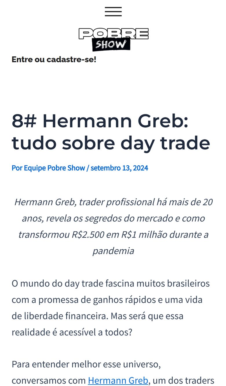 Pobre Show: Hermann Greb: tudo sobre day trade, Pobre Show 8